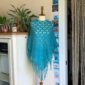 Hooded Fringe Crochet Poncho